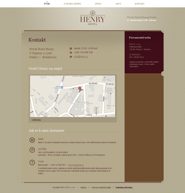 Grafický návrh www stránek Hotel Henry