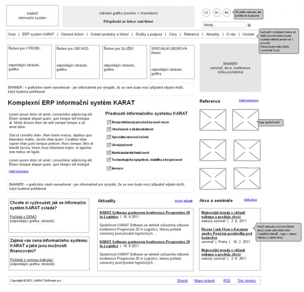 Wireframe webu KARAT Software