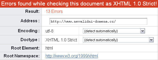 Nevalidní web dle W3C